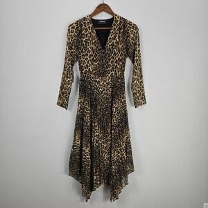 The Kooples Midi Dress 0 XSmall Brown Animal Print Lined Leopard Mob Wife‎ Y2K